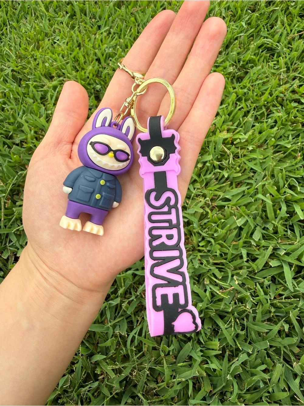Cute Labubu Rabbit Keychain with Blue Strap - STRIVE-Silicone Cartoon Pet Charm